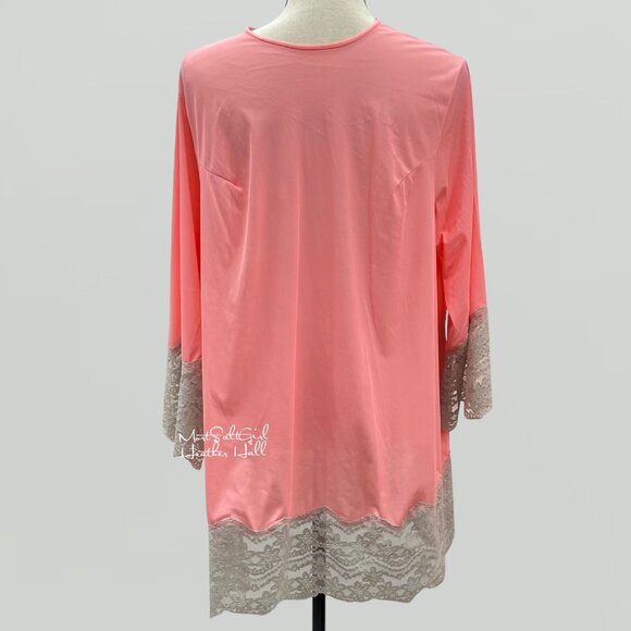 Vintage Gilead Coral & Gray Lace Trim 2-Piece Ensemble Ankle Lounge Set USA Made - Picture 4 of 10